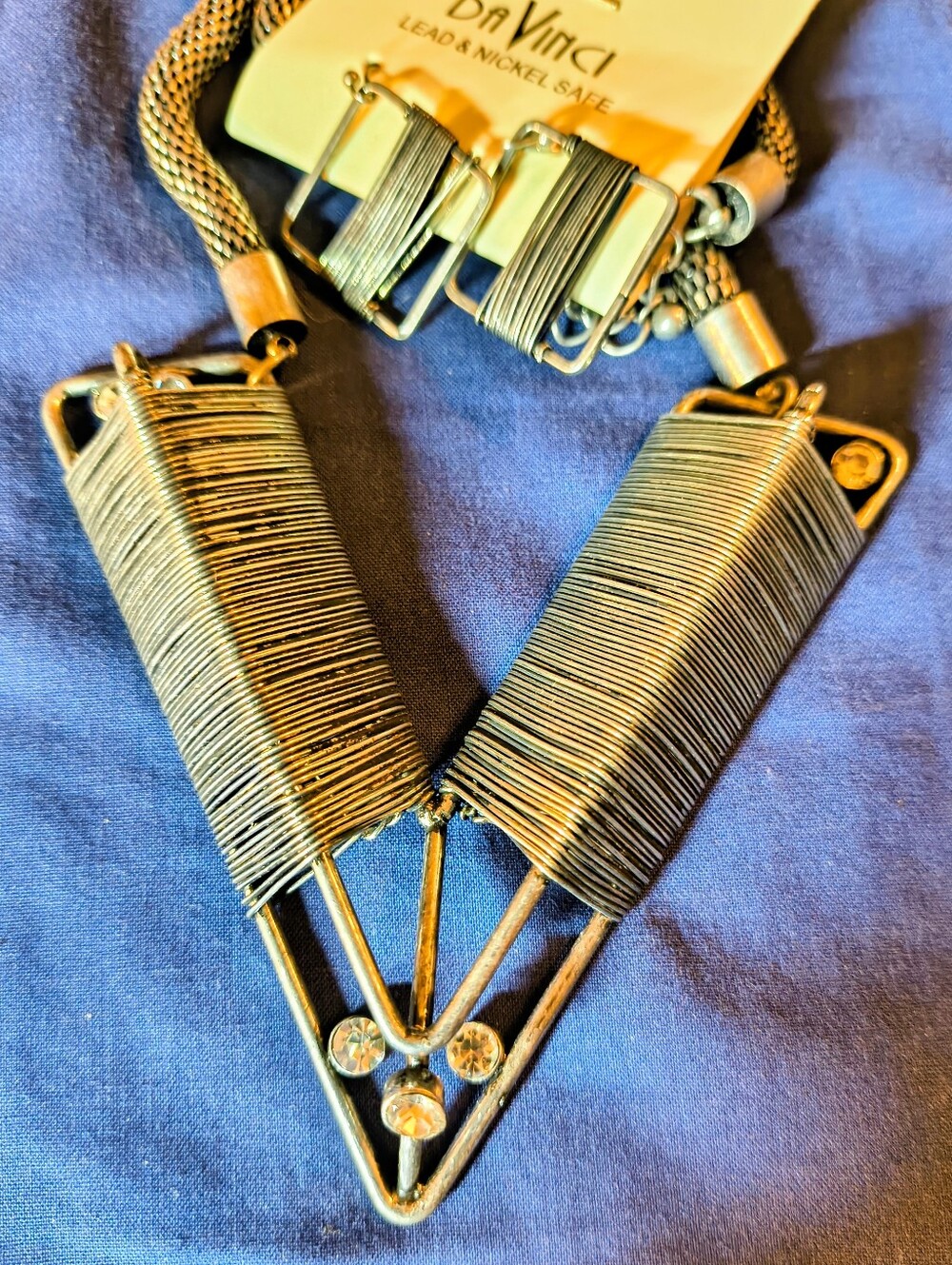 DaVinci Geometric Necklace Earrings Set Gunmetal Wire Wrap Statement Jewelry NWT - Picture 9 of 10